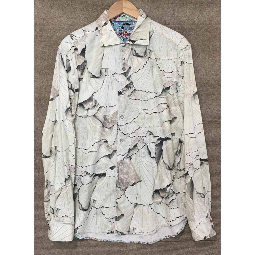 Robert Graham Men Sz L Classic Fit Flip Cuff Long Sleeve Shirt Button Front Down